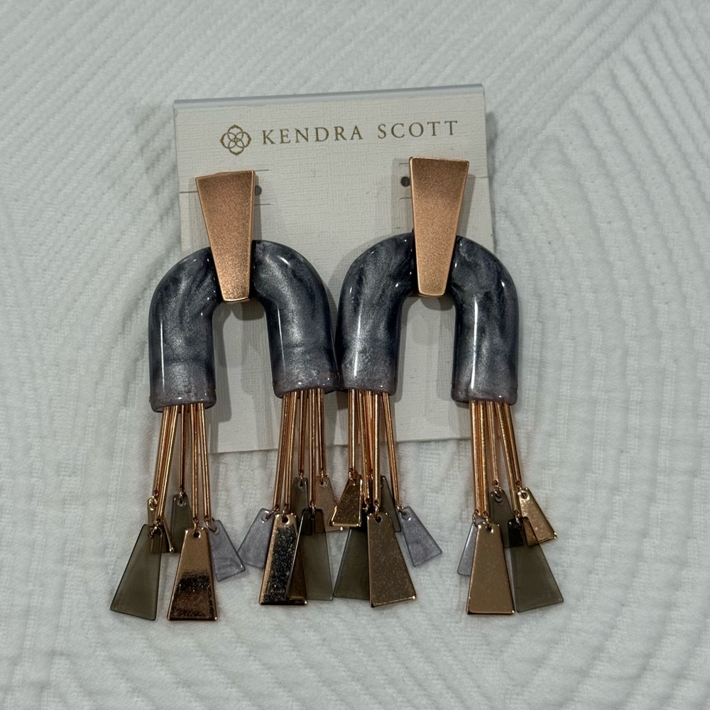 Kendra Scott Retired Design Metallic Gray and Rose Gold Statement Earrings